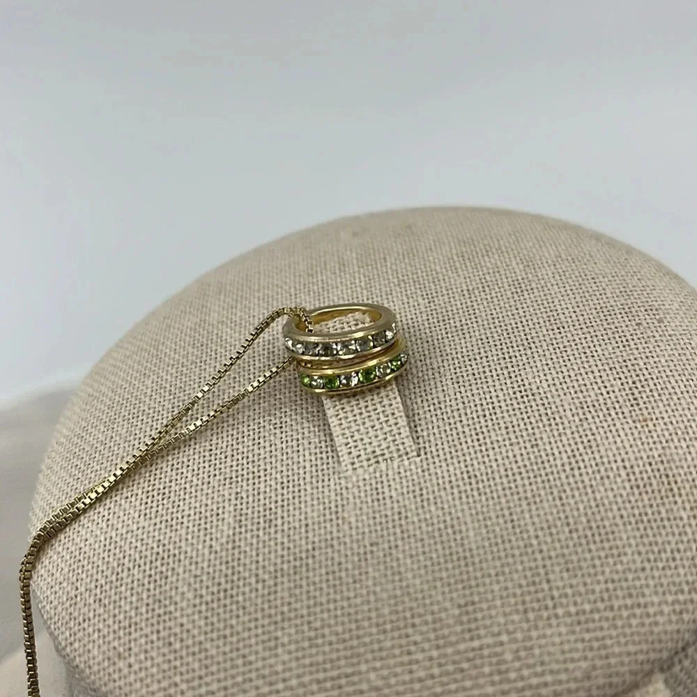 💎 Vintage Italian 18" 925 Silver Gold Necklace - Italy, Double Ring Pendant - Picture 3 of 9